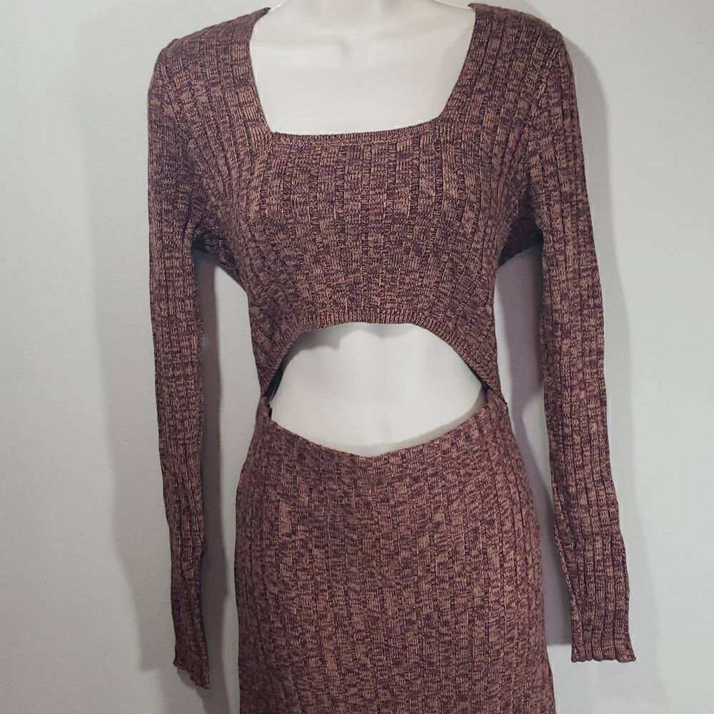 AFRM Womens Sweater Dress Large Modest Maxi Cut Out Long Sleeves Rust Brown Larg